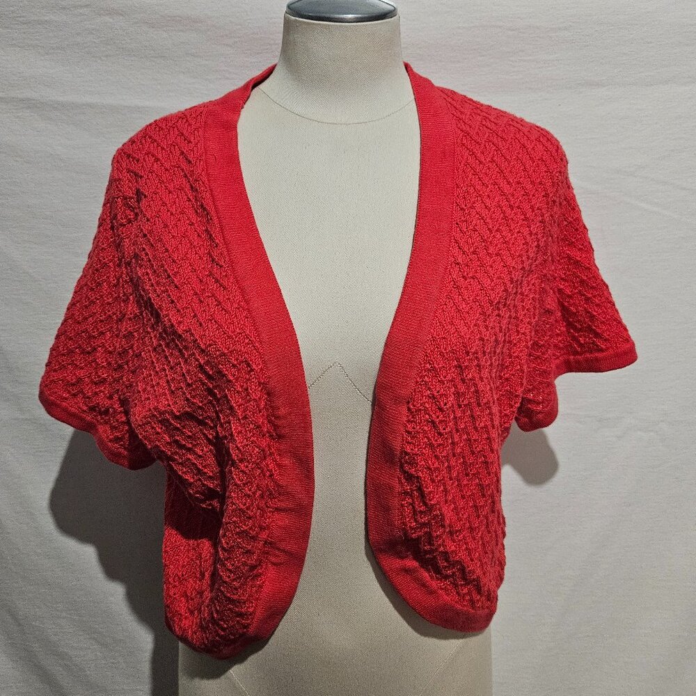 Maine New England Pink  100% Cotton Cropped Shrug Sweater, US Size 14